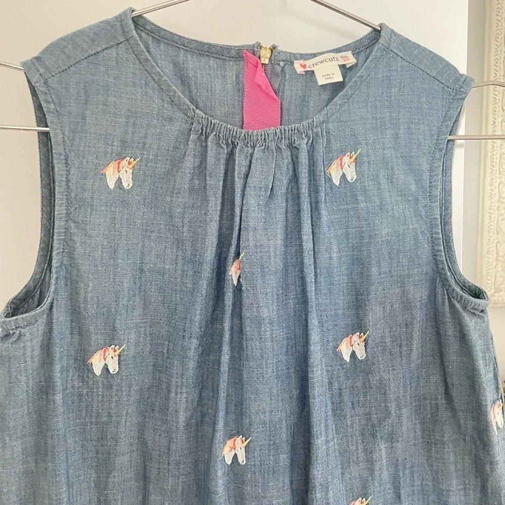 Crewcuts Unicorn Chambray Dress Ruffle Bottom NWOT size 10